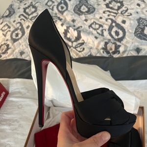 Christian Louboutin Black Satin Peep Toe Heels